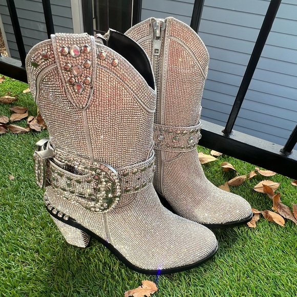 Dolls Kill Shoes - SALE ✨🪩🆕Sheriff Shine Rhinestone Boots🤠💎 Size 8 by dolls kill Club Exx